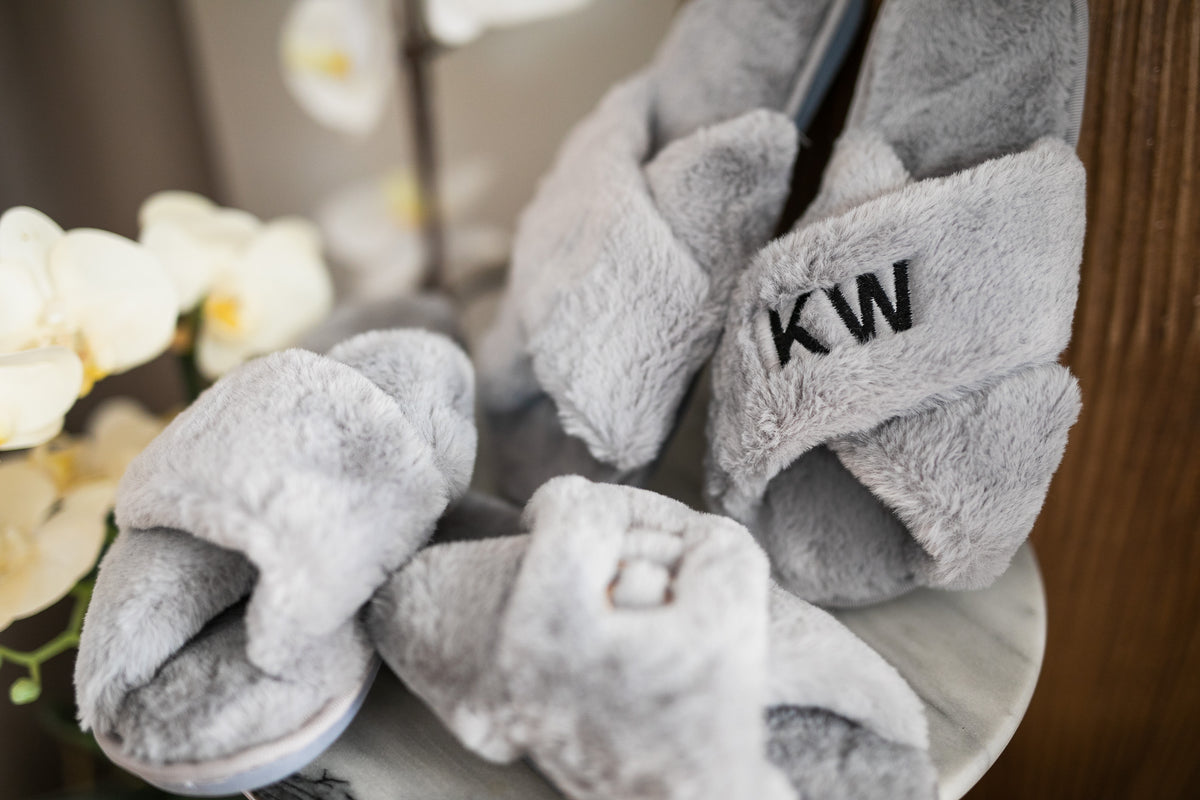 Monogrammed store fuzzy slippers